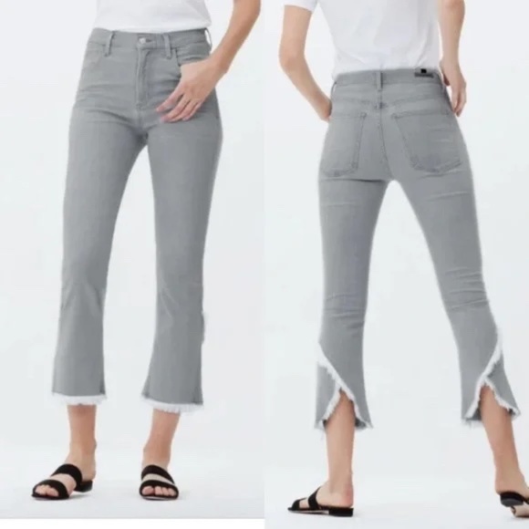 Women's Citizens of Humanity Gray High Rise Crop Flare Drew Frayed Hem Jeans 24 - Picture 1 of 16